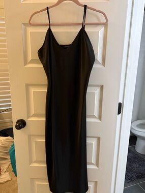 Banana Republic Black Midi Slip Dress with Spaghetti Straps